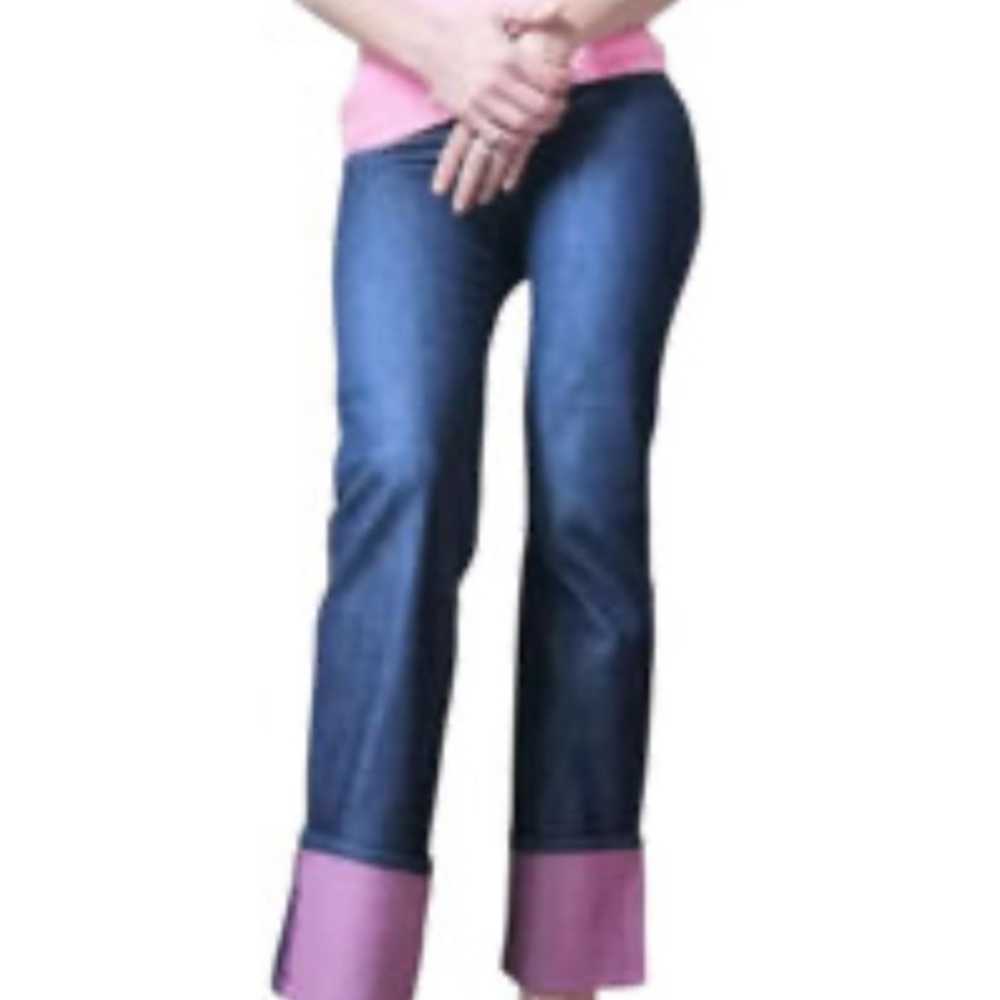 New Fiorucci Women's Straight Leg Jeans with Pink Accents. - Picture 2 of 4